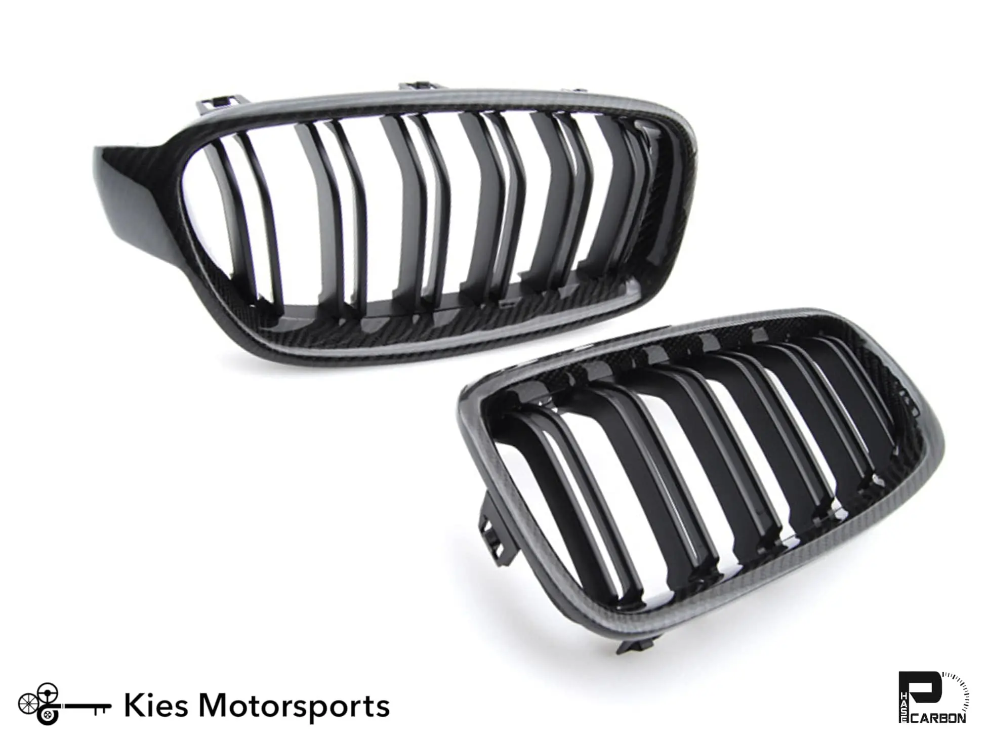 2012-2018 BMW 3 Series (F30 / F31) M3 Style Carbon Fiber Kidney Grilles (Various Finishes) - Carbon w/ Black Slats