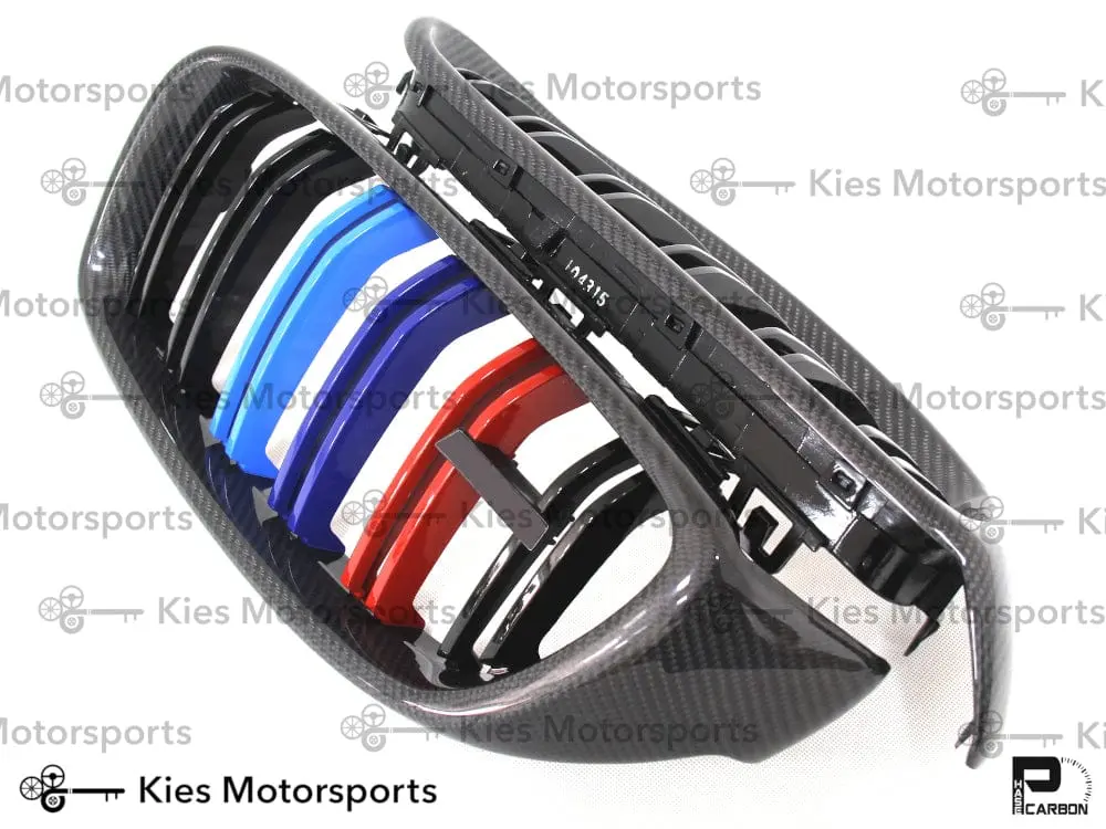 2014-2020 BMW 4 Series (F32 / F33 / F36) M4 Style Carbon Fiber Kidney Grilles (Various Finishes) - Also Fits OEM F82 M4 & F80 M3 - Carbon w/ Tri-Color Slats №4