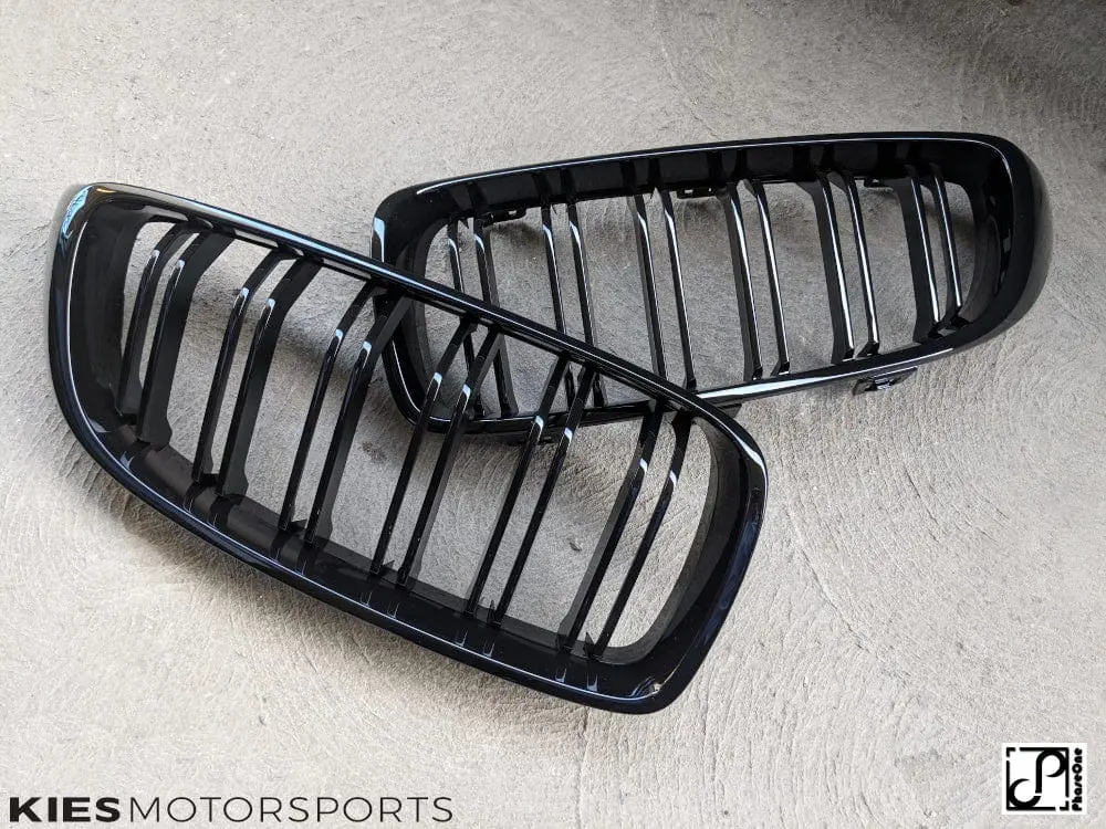 2014+ BMW 4 Series (F32 / F33 / F36) M Inspired Dual Slat Kidney Grilles (Various Finishes) [Fits OEM F82 M4 & F80 M3] - Gloss Black