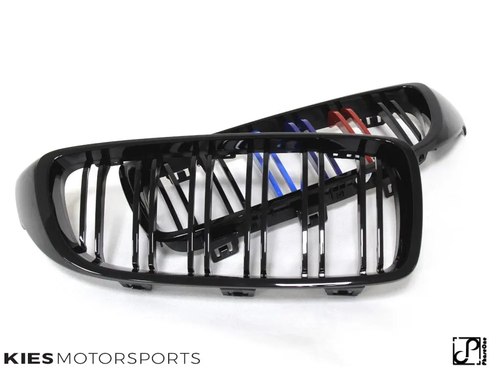 2014+ BMW 4 Series (F32 / F33 / F36) M Inspired Dual Slat Kidney Grilles (Various Finishes) [Fits OEM F82 M4 & F80 M3] - Gloss Black №9