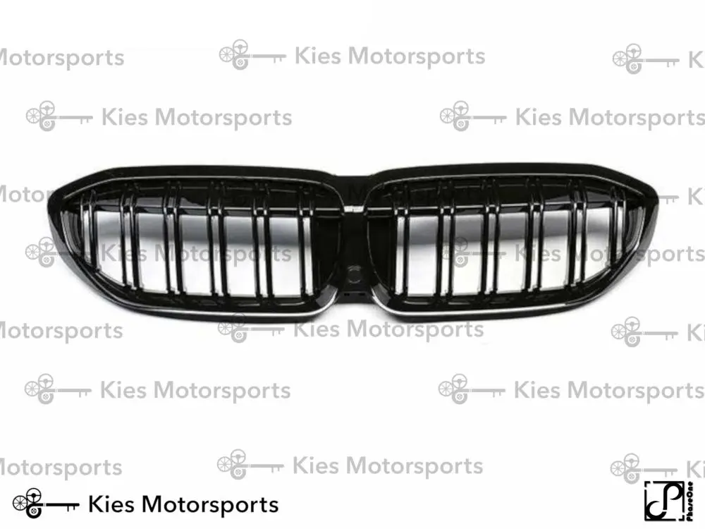 2019-2022 BMW G20 3 Series NO-CAMERA Dual Slat Kidney Grilles (Gloss Black) №1