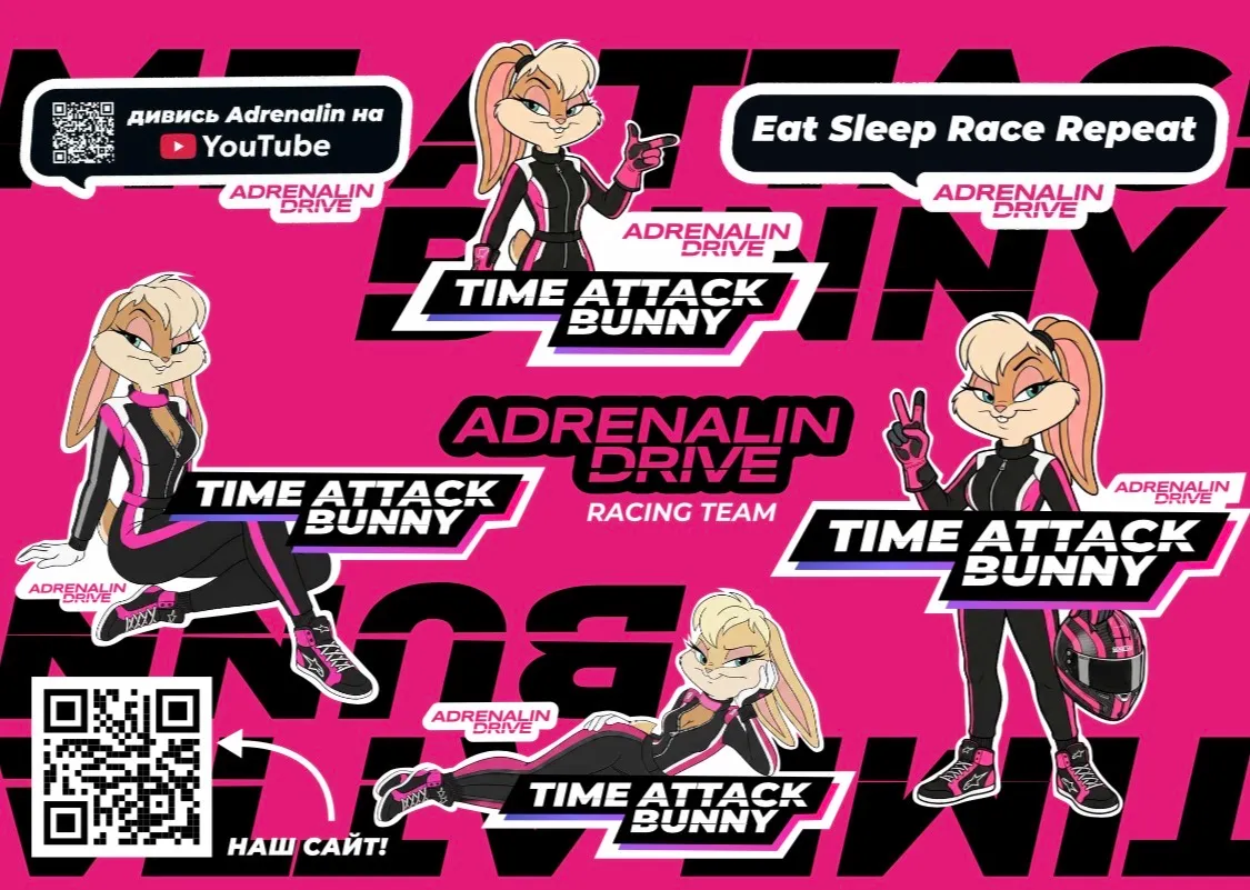 #2 Стікер-пак Adrenalin Drive Bunny Time Attack #2 Стікер-пак Adrenalin Drive Bunny Time Attack