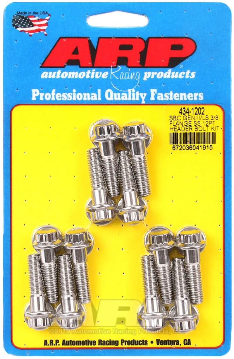 ARP ARP434-1202 Chevy SBC/GenIII LS 3/8in Flange SS 12pt Header Bolt Kit