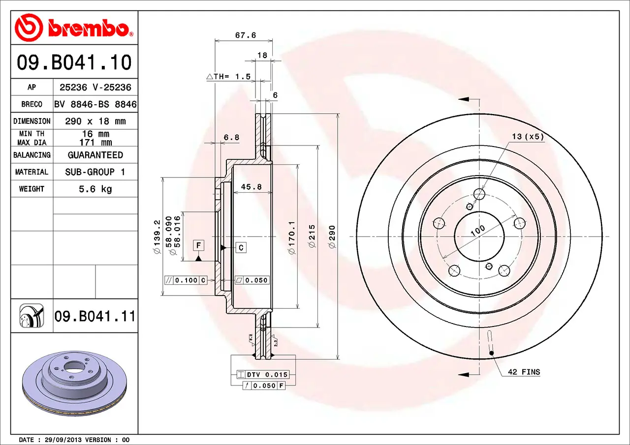 Гальмівний диск задній BM 09.B041.10 Brembo impreza WRX - Forester turbo 2002+ №2