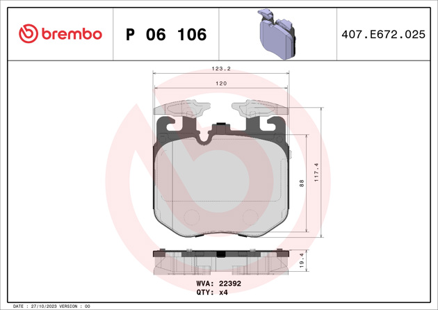 BREMBO P 06 106 Гальмівні колодки передні для BMW 3 (G20,G21), 5 (G30,G31), 7 (G11,12), X5 (G05), X6 (G06) 17- №4