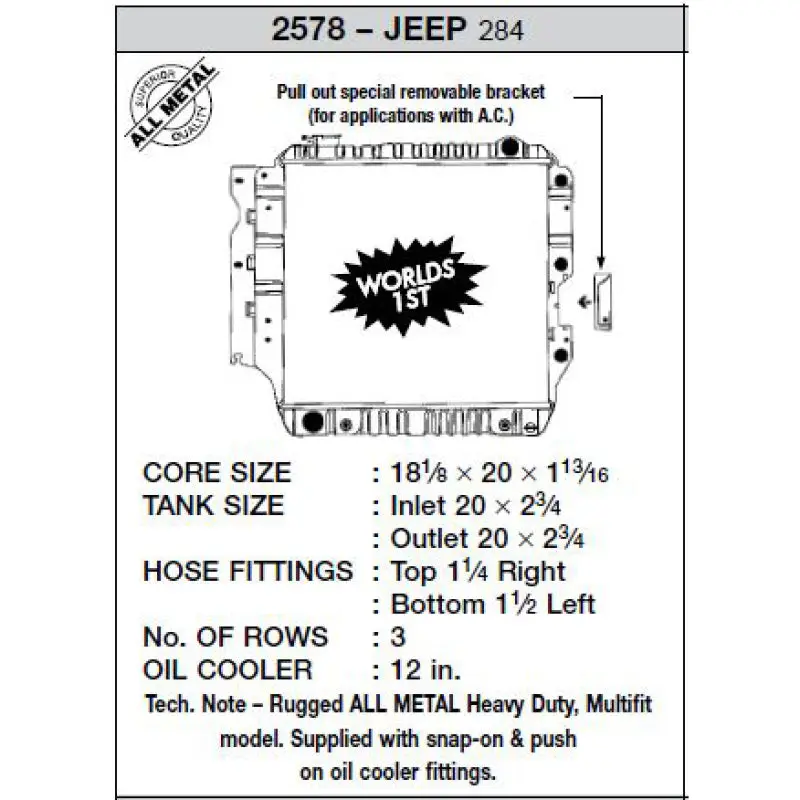 CSF CSF2578 87-02 Jeep Wrangler 2.5L OEM Plastic Radiator №9