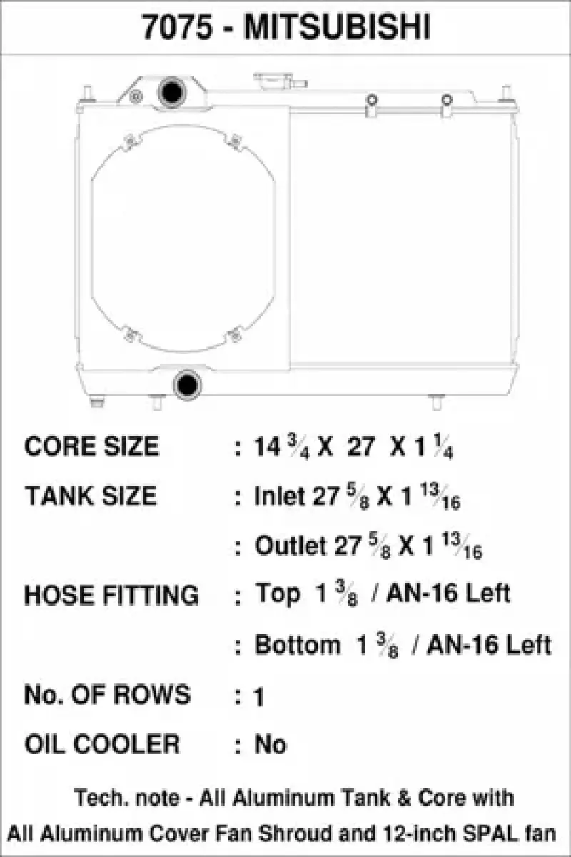 CSF CSF7075 96-07 Mitsubishi Evo 4/5/6/7/8/9 Full-Slim Radiator W/12in Fan & Shroud/-16AN & Slip On Fitting №5