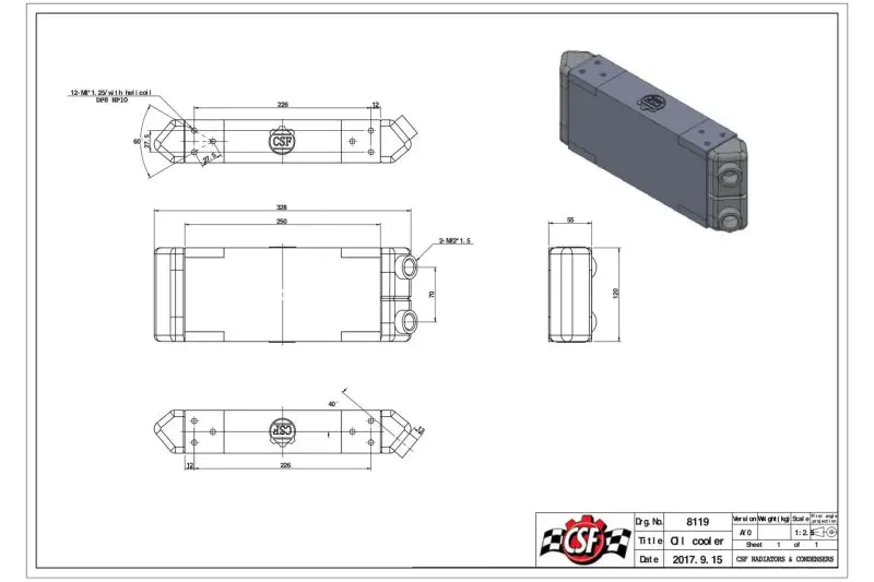 CSF CSF8119 Universal Dual-Pass Oil Cooler - M22 X 1.5 - 13in L X 4.75in H X 2.16in W №7