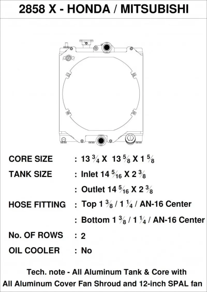 CSF CSF2858X Universal Half Radiator W/-16AN & Slip-On Fittings/12in SPAL Fan & Shroud №3