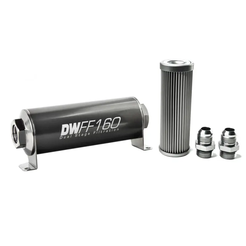 Deatschwerks DWK8-03-160-010K-10 Stainless Steel 10AN 10 Micron Universal Inline Fuel Filter Housing Kit (160mm)