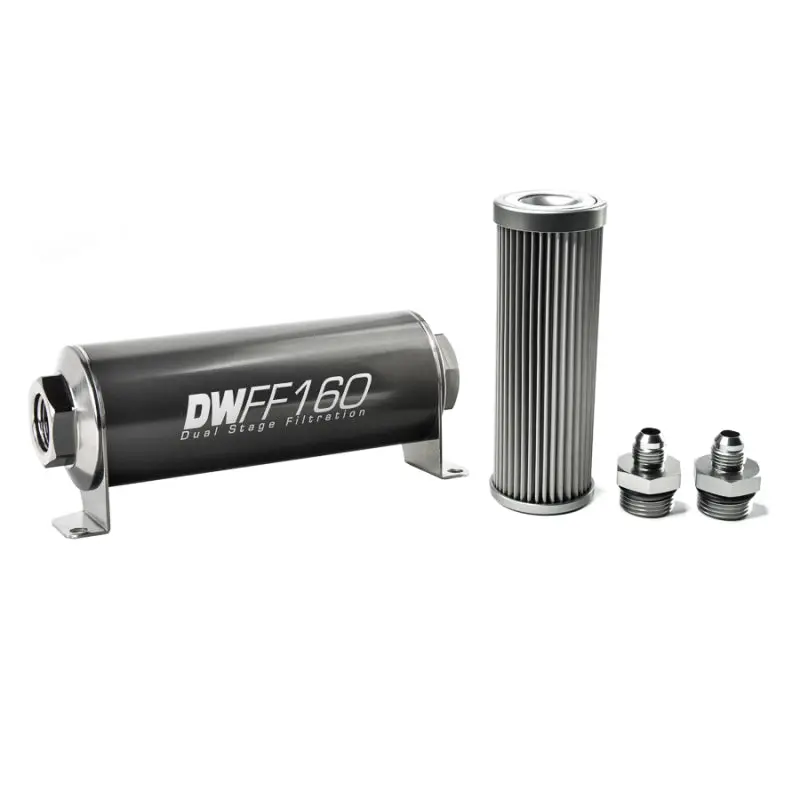 Deatschwerks DWK8-03-160-010K-6 Stainless Steel 6AN 10 Micron Universal Inline Fuel Filter Housing Kit (160mm)