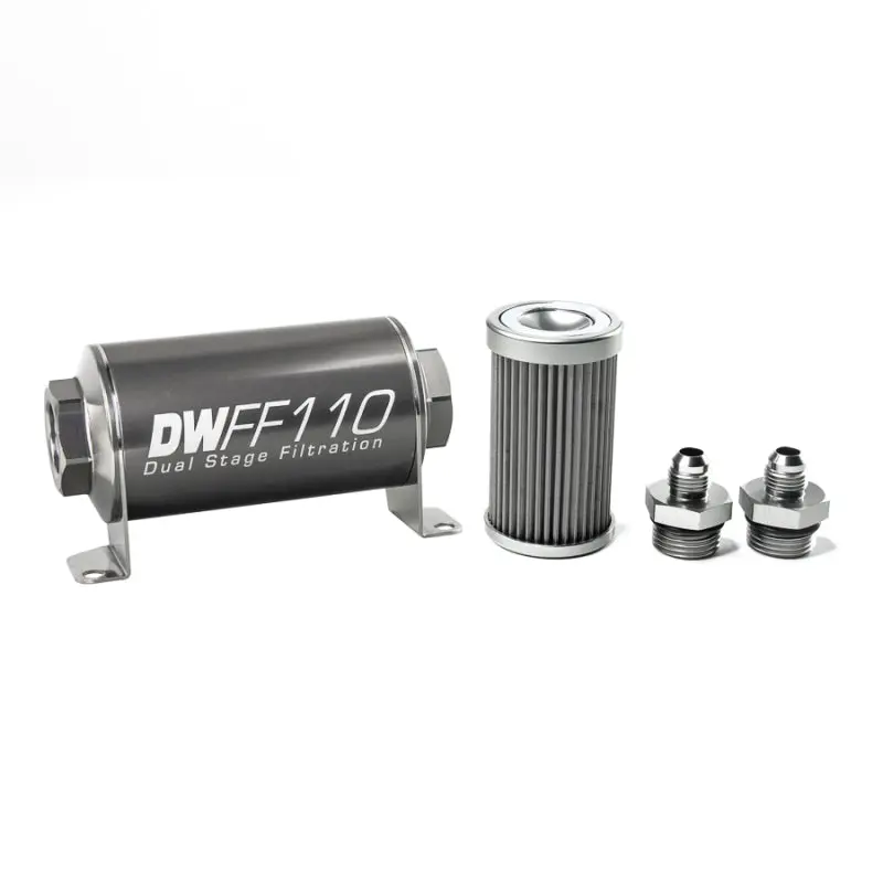 Deatschwerks DWK8-03-110-040K-6 Stainless Steel 6AN 40 Micron Universal Inline Fuel Filter Housing Kit (110mm)