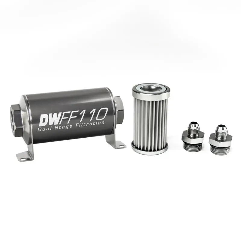 Deatschwerks DWK8-03-110-005K-6 Stainless Steel 6AN 5 Micron Universal Inline Fuel Filter Housing Kit (110mm)