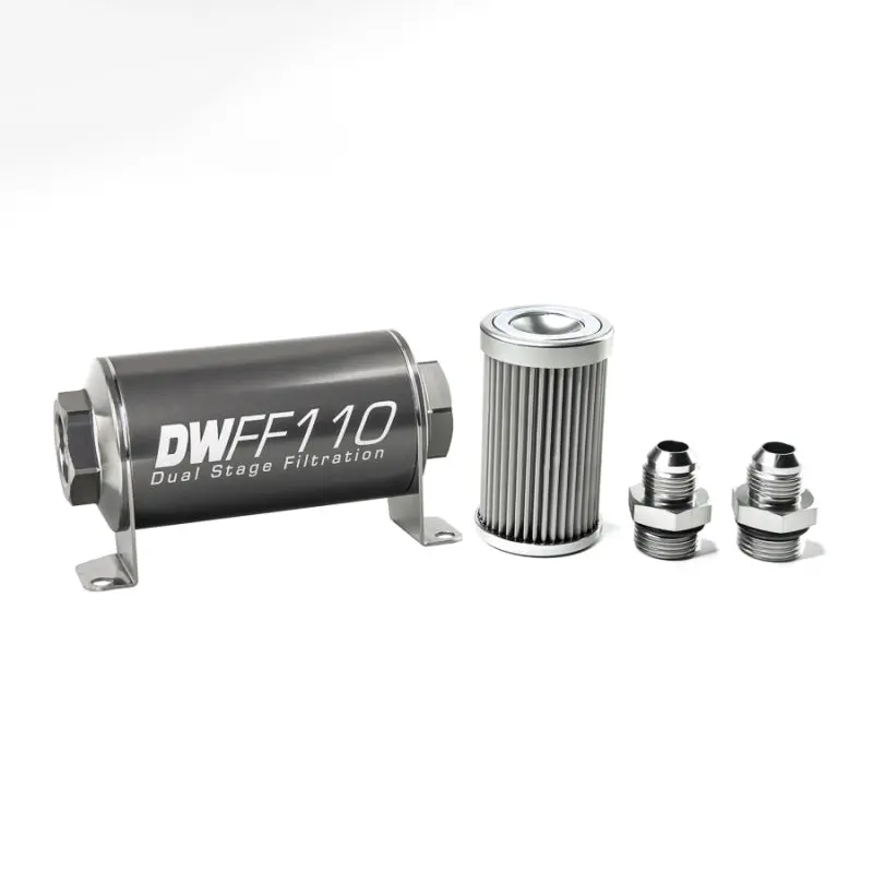 Deatschwerks DWK8-03-110-010K-8 Stainless Steel 8AN 10 Micron Universal Inline Fuel Filter Housing Kit (110mm)