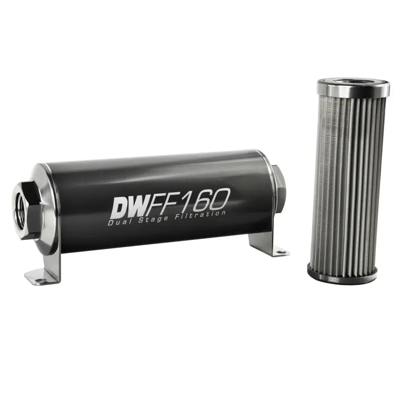 Deatschwerks DWK8-03-160-010K Stainless Steel 8AN 10 Micron Universal Inline Fuel Filter Housing Kit (160mm)