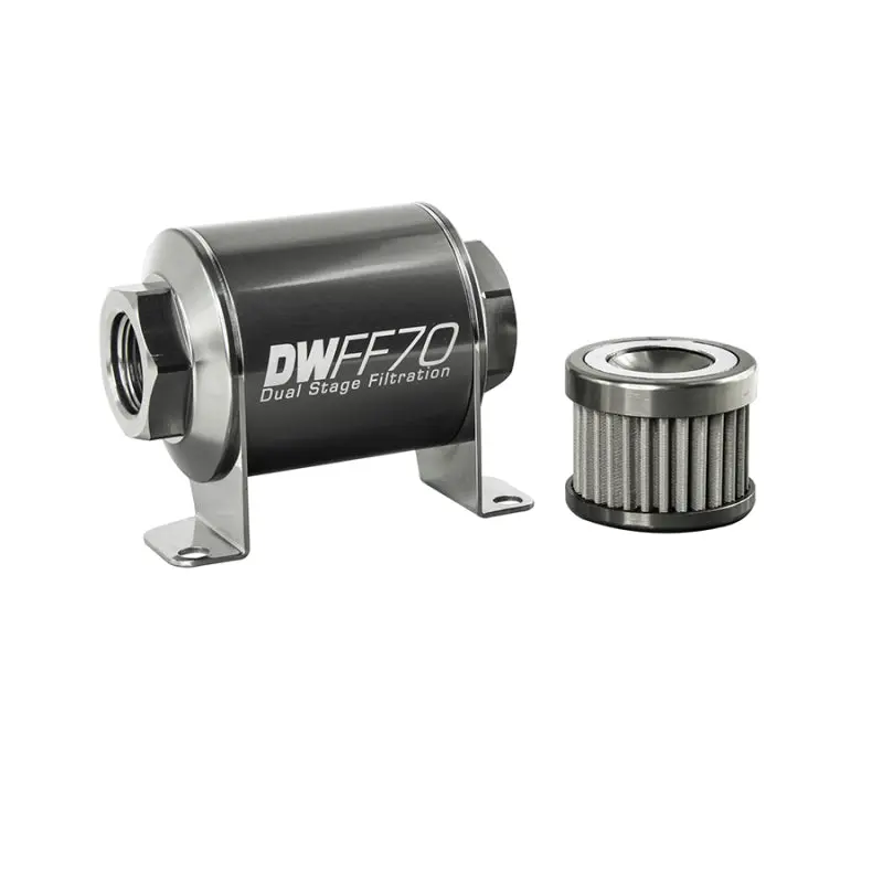 Deatschwerks DWK8-03-070-100K Stainless Steel 8AN 100 Micron Universal Inline Fuel Filter Housing Kit (70mm)