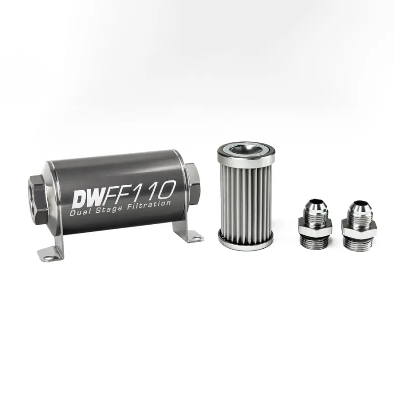 Deatschwerks DWK8-03-110-005K-8 Stainless Steel 8AN 5 Micron Universal Inline Fuel Filter Housing Kit (110mm)