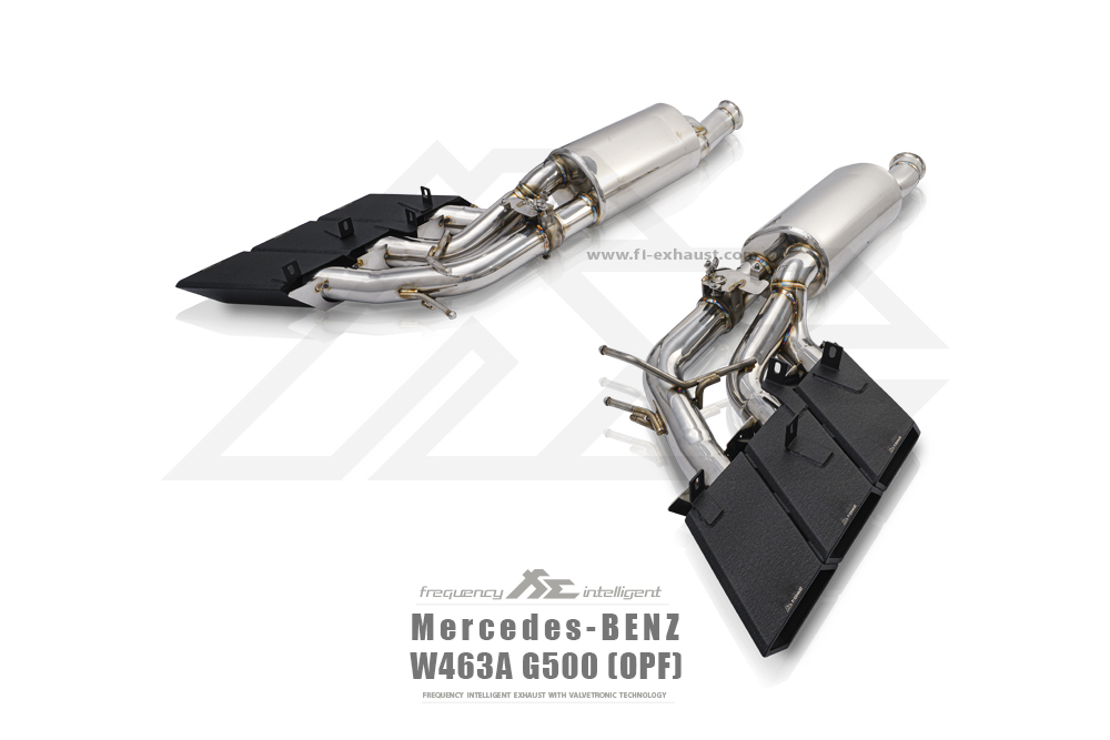 FI Exhaust MB-463A5-CBE + TIP-G63Aue-S Вихлопна система для AMG G500 W463A M176 Engine 4.0T – Ultra Edition 2018+ (Triple Square Silver Tips)