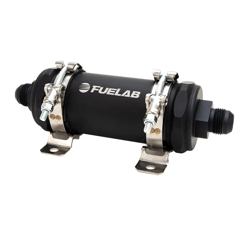 Fuelab FLB86813 PRO Series In-Line Fuel Filter (10gpm) -10AN In/-10AN Out 40 Micron Stainless - Matte Black