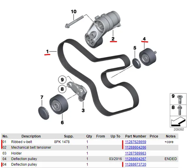 Genuine BMW Drive Belt Tensioner, Belt and Idler Pully Kit N55 F10 535