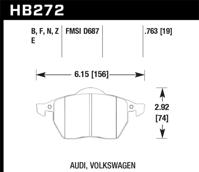 HAWK HAWKHB272G.763 00-02 Audi TT Base/Quattro 1.8L DTC-60 Race Front Brake Pads №1