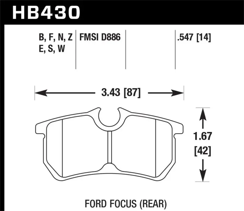 HAWK HAWKHB430W.547 00-07 Ford Focus DTC30 Rear Race Brake Pads