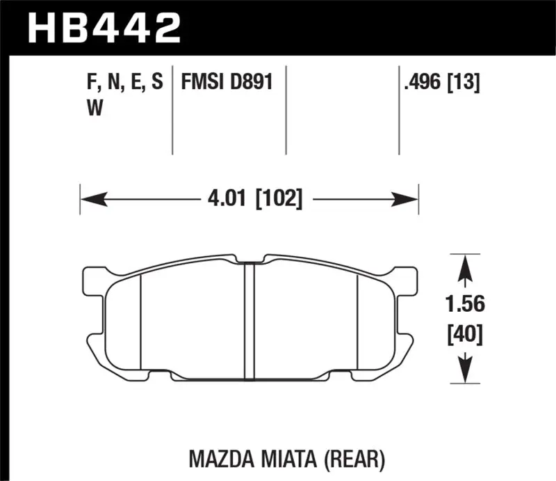 HAWK HAWKHB442E.496 01-02 Miata W/ Sport Suspension Blue 9012 Race Rear Brake Pads D891