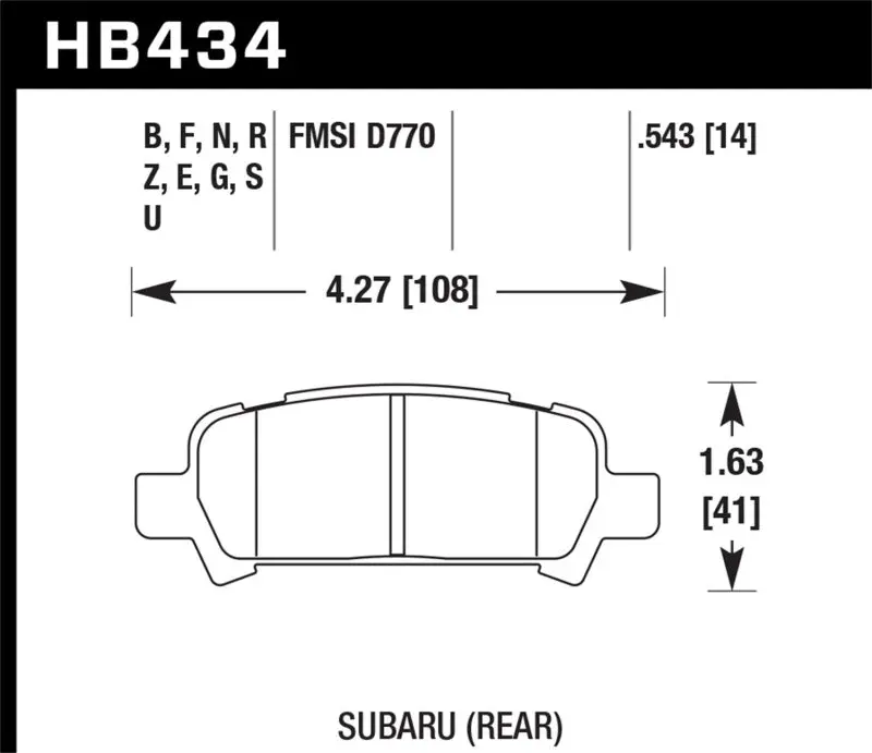 HAWK HAWKHB434N.543 02-03 WRX / 05-08 LGT D770 HP+ Street Rear Brake Pads