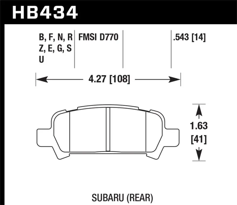 HAWK HAWKHB434N.543 02-03 WRX / 05-08 LGT D770 HP+ Street Rear Brake Pads №2