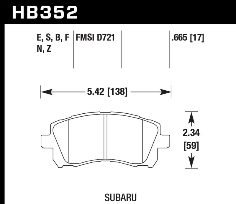 HAWK HAWKHB352N.665 02-03 WRX / 98-01 Impreza / 97-02 Legacy 2.5L / 98-02 Forester 2.5L D721 HP+ Street Front Brake