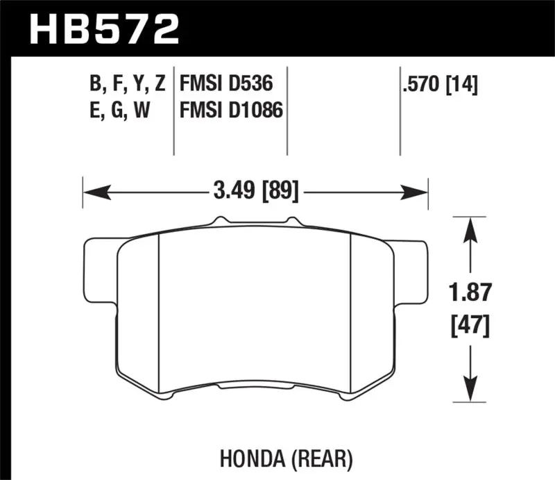 HAWK HAWKHB572G.570 02-04 Honda Civic Si / 99-08 Acura TL DTC-60 Race Rear Brake Pads