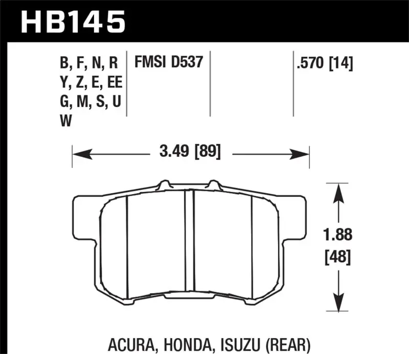 HAWK HAWKHB145G.570 02-06 Acura RSX / 02-11 Honda Civic Si / 00-09 S2000 DTC-60 Race Rear Brake Pads