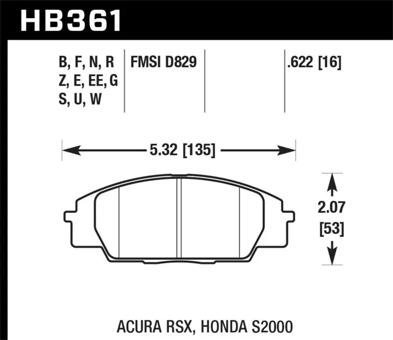 HAWK HAWKHB361U.622 02-06 Acura RSX / 06-11 Honda Si / 00-09 S2000 DTC-70 Race Front Brake Pads