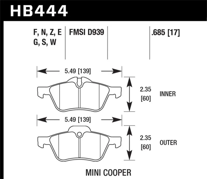 HAWK HAWKHB444N.685 02-06 Mini Cooper / Cooper S HP+ Street Front Brake Pads №1