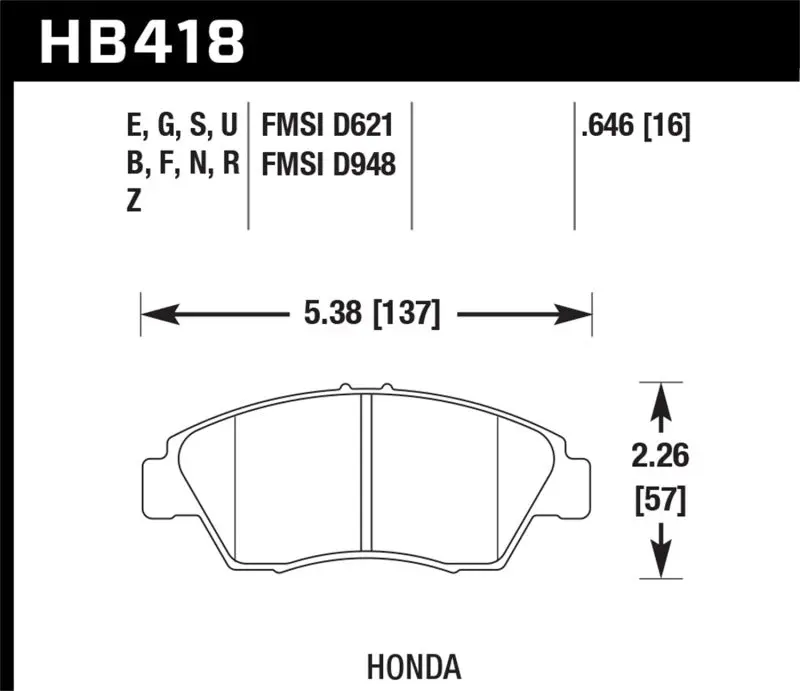 HAWK HAWKHB418N.646 02-06 RSX (Non-S) Front / 03-09 Civic Hybrid / 04-05 Civic Si HP+ Street Rear Brake Pads