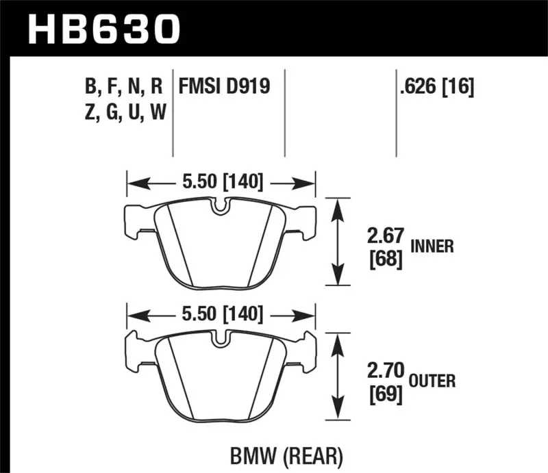 HAWK HAWKHB630F.626 02-11 BMW (Various) HPS Street Rear Brake Pads