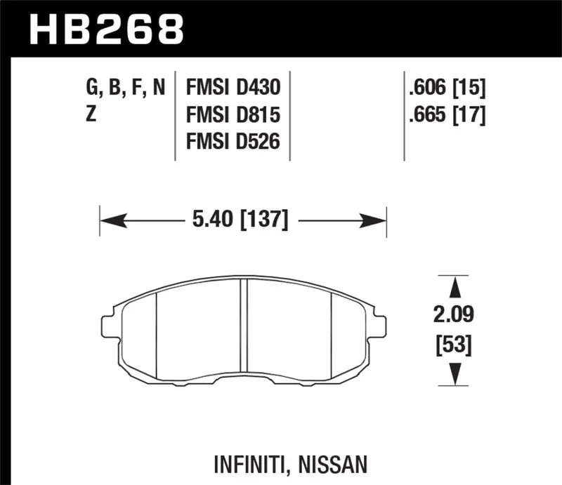 HAWK HAWKHB268G.665 03-04 G35/03-05 G35X/ 02-05 350z W/O Brembo DTC-60 Race Front Brake Pads