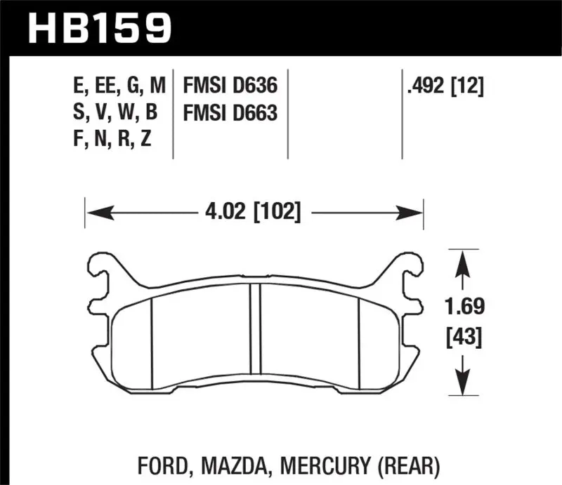 HAWK HAWKHB159D.492 03-05 Mazda Miata Rear ER-1 Brake Pad Set №1