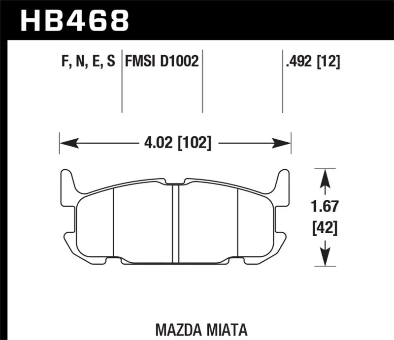 HAWK HAWKHB468E.492 03-05 Miata W/ Sport Suspension Blue 9012 Race Rear Brake Pads D1002 №1