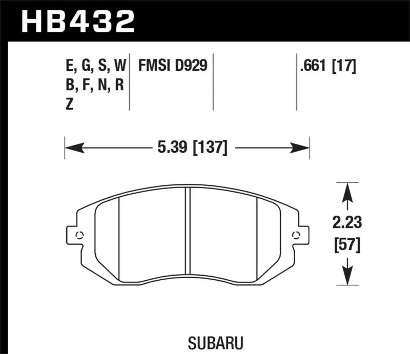 HAWK HAWKHB432N.661 03-05 WRX / 08 WRX D929 HP+ Street Front Brake Pads №1