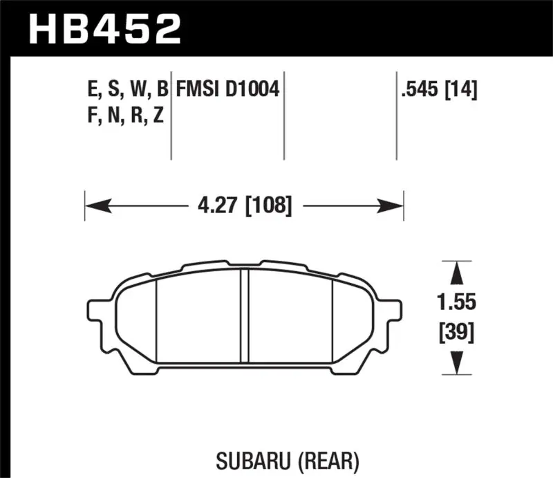 HAWK HAWKHB452N.545 03-05 WRX D1004 HP+ Street Rear Brake Pads