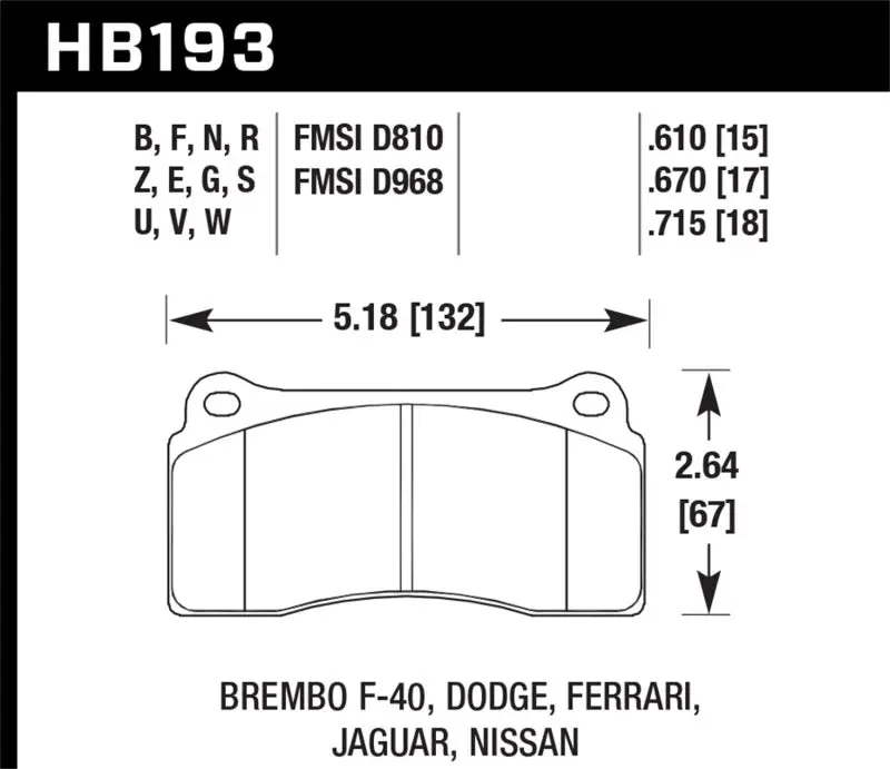 HAWK HAWKHB193G.670 03-06/08-09 Dodge Viper / 88-92 Ferrari F40 / 95-97 F50 DTC-60 Race Brembo Brake Pads