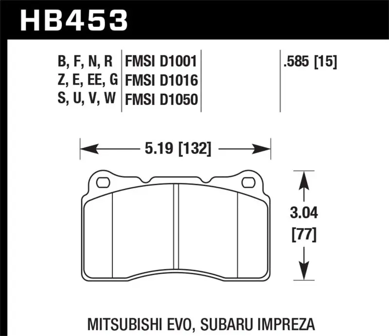 HAWK HAWKHB453U.585 03-06 Evo / 04-09 STi / 09-10 Genesis Coupe (Track) / 2010 Camaro SS DTC-70 Race Front Brake Pa