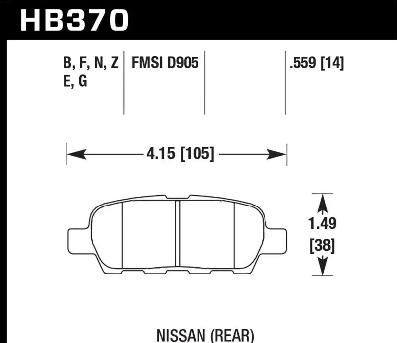 HAWK HAWKHB370N.559 03-07 350z / G35 / G35X W/O Brembo HP+ Street Rear Brake Pads