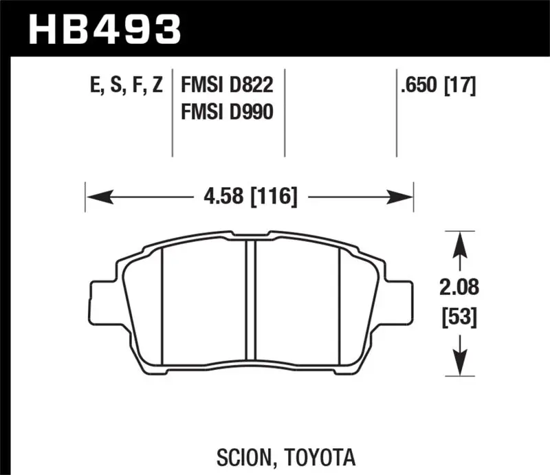 HAWK HAWKHB493F.650 04-07 XA/XB / 2000 MR2 Spyder D990 HPS Street Front Brake Pads №1