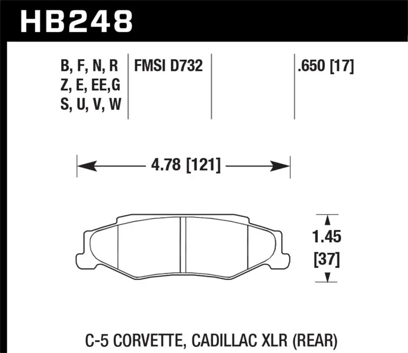 HAWK HAWKHB248G.650 04-09 Cadillac XLR / 97-11 Chevrolet Corvette DTC-60 Race Rear Brake Pads