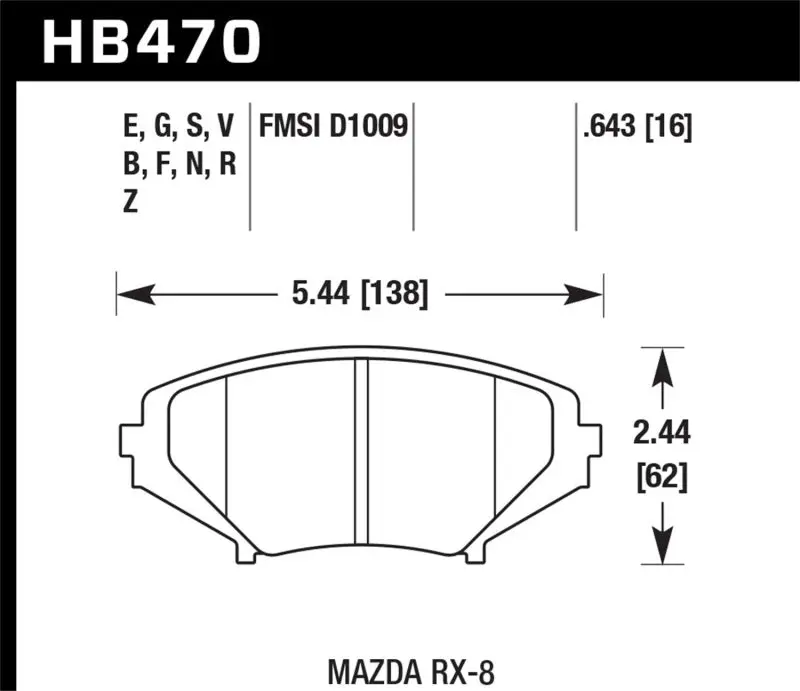 HAWK HAWKHB470E.643 04-09 RX8 Blue Race Front Brake Pads D1009