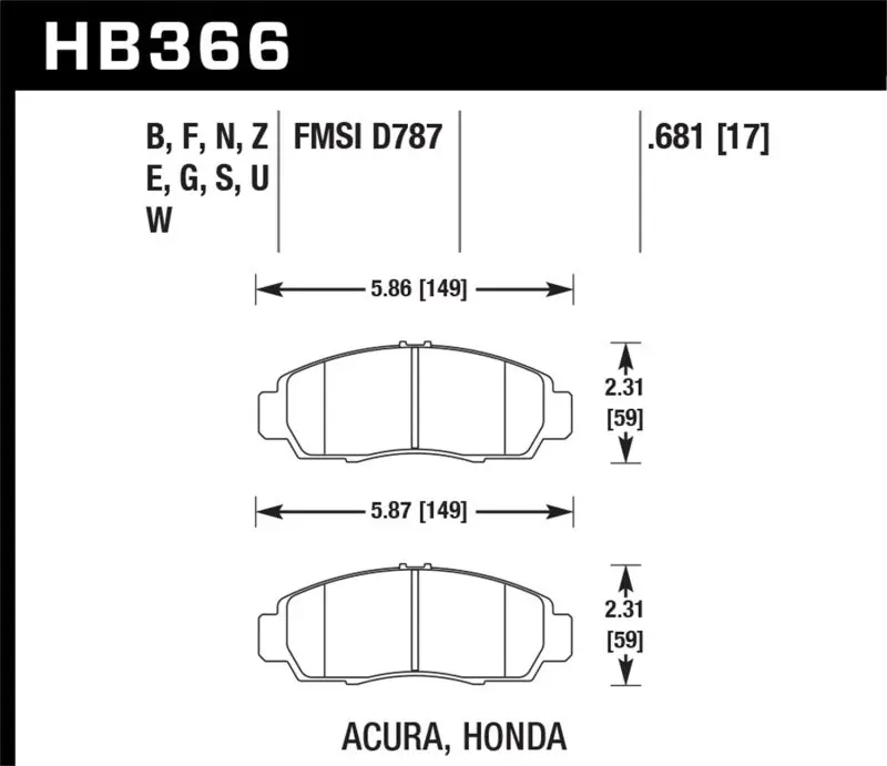 HAWK HAWKHB366G.681 04-10 Acura TSX / 99-08 TL / 01-03 CL / 03-10 Honda Accord EX DTC-60 Race Front Brake Pads