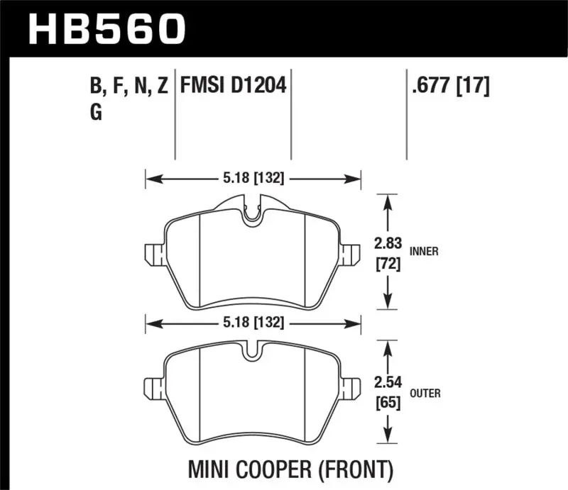 HAWK HAWKHB560N.677 05-06 JCW R53 Cooper S & 07+ R56 Cooper S HP+ Street Front Brake Pads №1