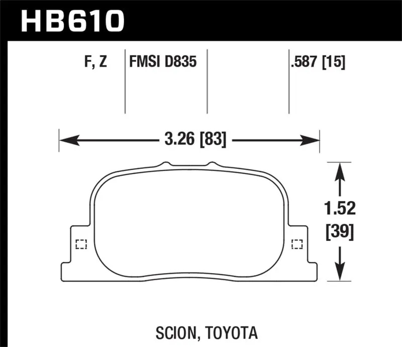 HAWK HAWKHB610F.587 05-09 Scion TC / 00-01 Lexus ES300 HPS Street Rear Brake Pads №2